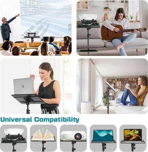 Vista 4 de Lusweimi Soporte de trípode para proyector, soporte para laptop de 50 pulgadas con 2 estantes para proyector, iPad, equipo de DJ, soporte de suelo