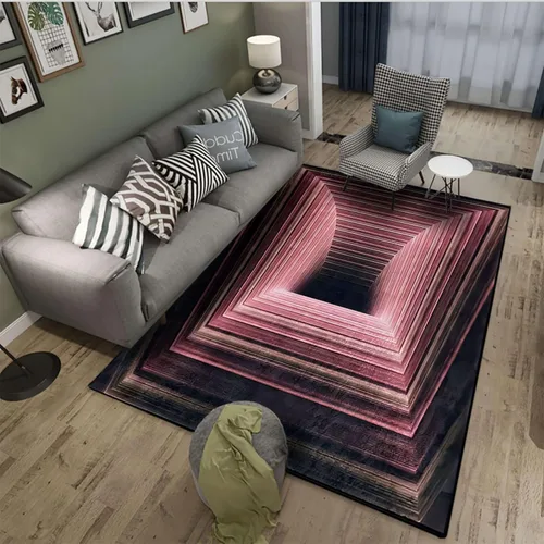 Vista 12 de Alfombra abstracta 3D de 3 x 4 pies, alfombra contemporánea con estampado de rayas irregulares, alfombra grande lavable para sala de estar