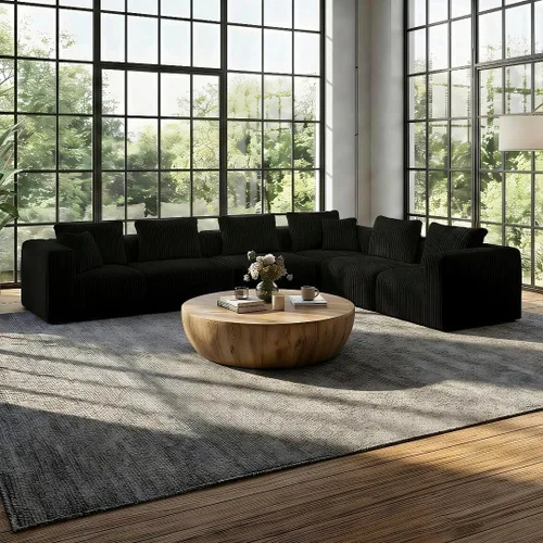 Vista 27 de Avenco Sofá seccional modular de 6 asientos de 141 pulgadas, tela de pana Negro