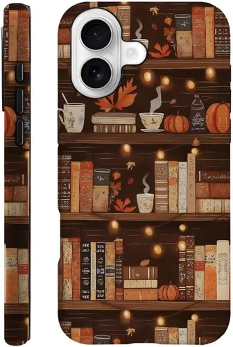 Vista 58 de Compatible con iPhone 13, Funda para teléfono duradera y a prueba de golpes con diseño de estantería de otoño - Calabaza de otoño Otoño Otoño