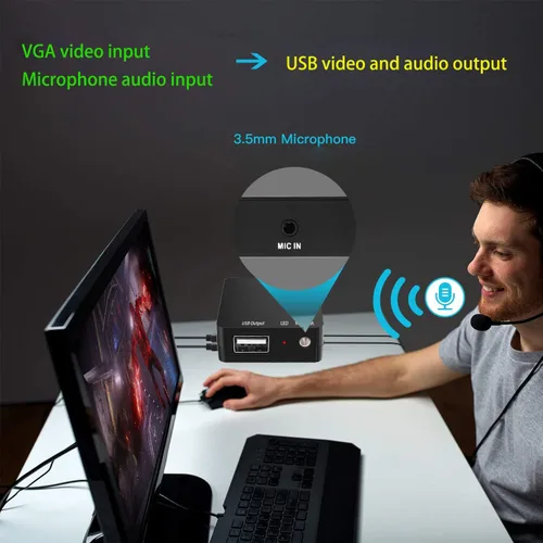 Vista 2 de Tarjeta de captura VGA, dispositivo de captura VGA a USB con entrada de micrófono