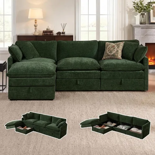 Vista 31 de Sofá modular con almacenamiento, sofá cama de 103 pulgadas, sofá cama seccional, sofá nube de gran tamaño con otomana móvil, sofá moderno de 6