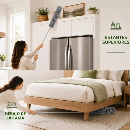 Vista 4 de Kit de plumero extensible de 14 piezas de 100 pulgadas – chenilla flexible/microfibra/herramientas para persianas de ventana para el Gris
