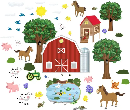 Vista 2 de Calcomanías de pared de animales de granja, calcomanías de decoración de habitación de niños, sala de juegos de aula preescolar