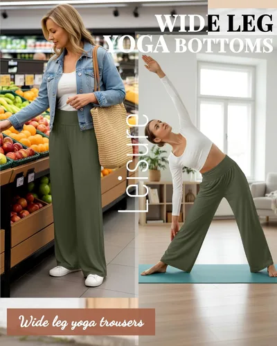 Vista 53 de Neer - Conjunto de 3 pantalones de yoga de pierna ancha para mujer - Pantalones deportivos cómodos, holgados, de cintura alta y casuales