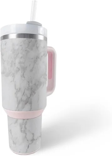 Vista 6 de MightySkins Skin - Vaso de vinilo compatible con Stanley The Quencher H2.0 FlowState de 40 onzas, diseño de mármol de albaricoque, protectora
