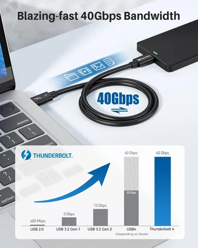 Vista 5 de Cable Matters [Certificado por Intel] Cable Thunderbolt 4 de 40Gbps 1 pie con video 8K y carga de 240W - 0,3m, compatible con USB4, Cable