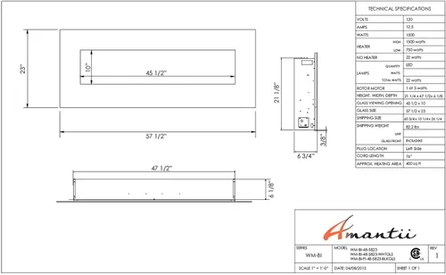 Vista 6 de Amantii Chimenea eléctrica de 48" con 58" x 23" de cristal negro envolvente
