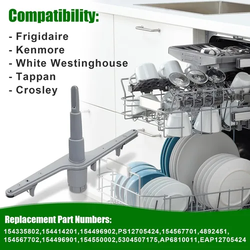 Vista 7 de 154567702 Conjunto de brazo rociador para lavavajillas Kenmore Electrolux Brazo inferior inferior de pulverización 5304507175, 154567701 AP6810011
