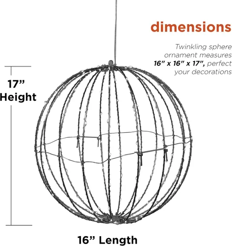 Vista 3 de Alpine Corporation Adorno colgante de metal plegable para interiores y exteriores de 16 pulgadas de alto, con luces LED blancas cálidas, decoración