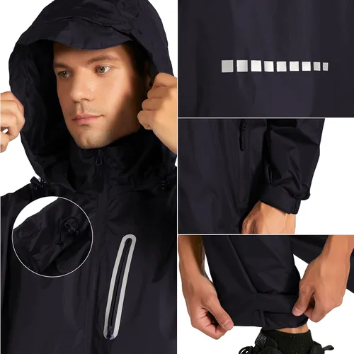 Vista 5 de Men's 2pc Rain Jacket Adjustable Watertight Rain Suit Lightweight Breathable Outdoor Raincoats