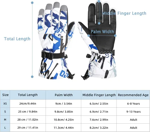 Vista 3 de Zando Guantes de nieve para niños y niñas, guantes impermeables de invierno, guantes de esquí para niños, guantes de viento cálidos