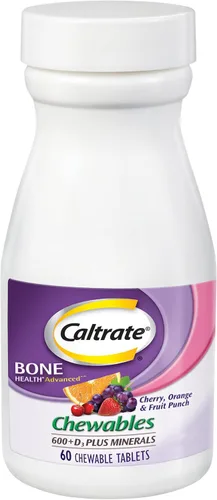 Vista 14 de Caltrate Chewables 600 Plus D3 Plus Minerals Suplemento de vitamina D de calcio, cereza, naranja y fruta, 90