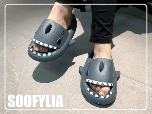 Vista 5 de Soofylia Shark Slides - Sandalias de playa unisex para adultos, mujeres y hombres, sandalias de playa con forma de tiburón, pantuflas