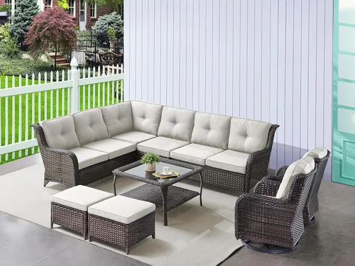 Vista 29 de HUMMUH Juego de 2 Sillas Giratorias Mecedoras de Mimbre para Patio Exterior, Juego de Muebles de Sillas Mecedoras de Ratán (Marrón, Azul) 50,000
