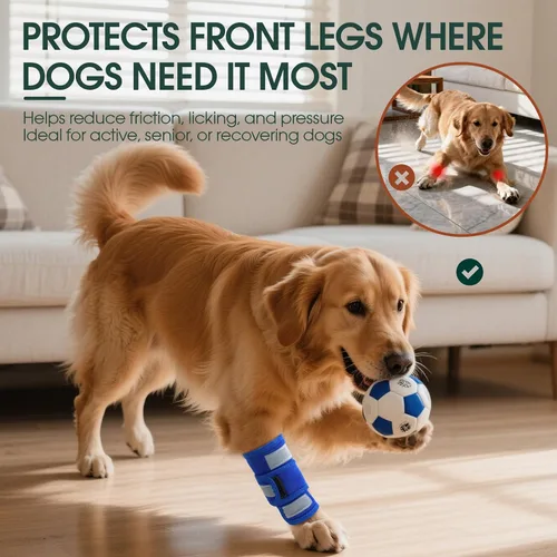 Vista 2 de Kuoser Soporte de pierna delantera para perro y protector de codo, codo ajustable para perro con tira reflectante, manga de compresión para piernas