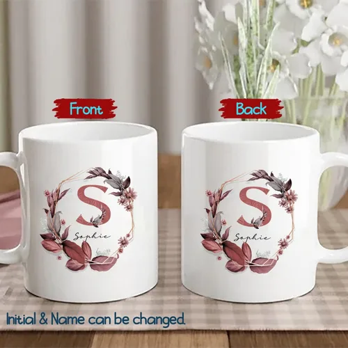 Vista 2 de Taza de café con nombre personalizado, regalo para mamá, esposa, novia, tazas personalizadas para mujeres con letra personalizada del alfabeto, taza