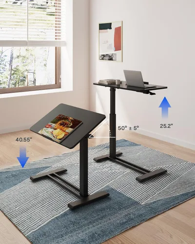 Vista 5 de FLEXISPOT H7 PRO Mesa de pie móvil ajustable para cama con ruedas neumáticas, mesa para laptop portátil, inclinable 90°, carro para computadora