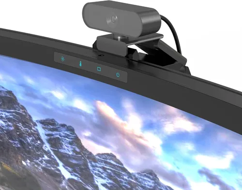 Vista 4 de Barra de luz curva para monitor ONWAY con control remoto inalámbrico, barra de luz para monitor con atenuación automática y base para cámara