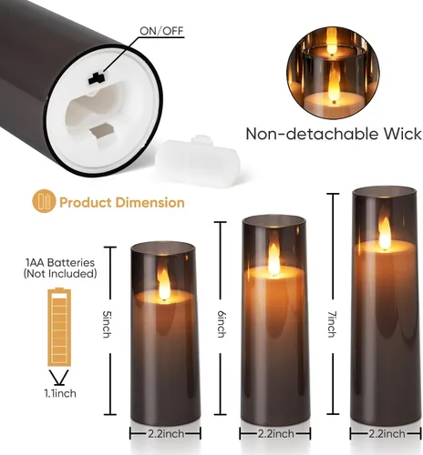 Vista 8 de Homemory Velas Decorativas Sin Llama, Velas a Batería con Control Remoto y Temporizador, Velas LED de Pilar Parpadeantes, Plexiglás, Gris, Paquete
