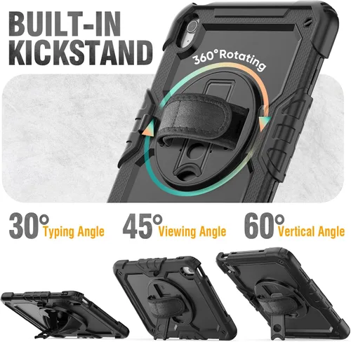 Vista 4 de HXCASEAC - Funda para iPad A16 de 11ª/10ª generación, protección resistente, con protector de pantalla, soporte para lápiz, soporte giratorio