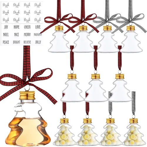 Vista 9 de Kajaia 12 bolas de alcohol de Navidad rellenables para árbol de Navidad con calcomanías de cinta a cuadros de búfalo, adornos de plástico
