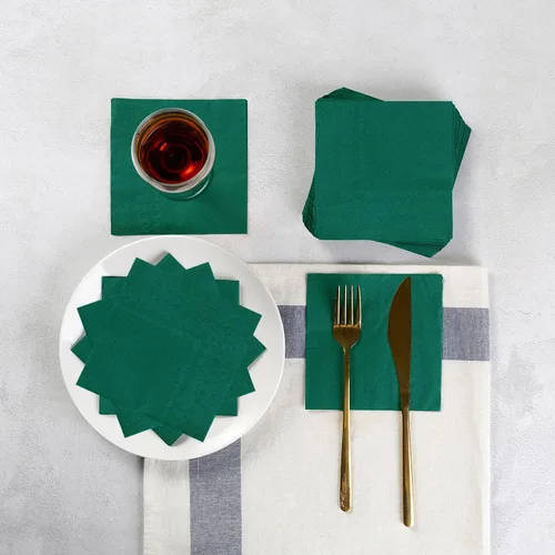 Vista 5 de 100 paquetes de servilletas de cóctel de 2 capas, servilletas de postre plegadas de 5 x 5 pulgadas, servilletas desechables para cena, boda, Verde