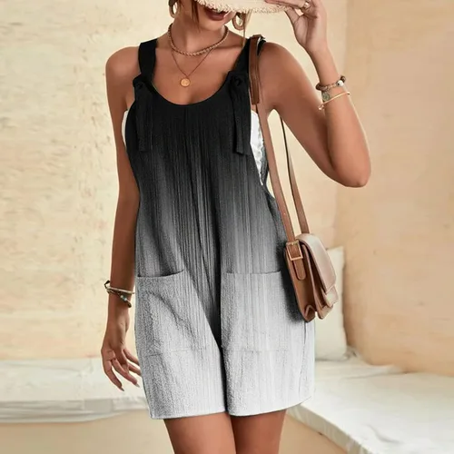 Vista 5 de Lindo overol pequeño para mujer, casual, verano, sin mangas, degradado, con bolsillos, para mujer