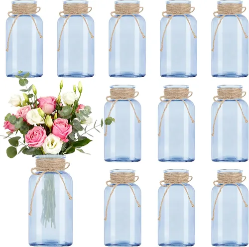 Vista 16 de Jarrón de cristal vintage, jarrones de centro de mesa de vidrio de granja, tarros de masón para bodas, fiestas y decoración del hogar a granel