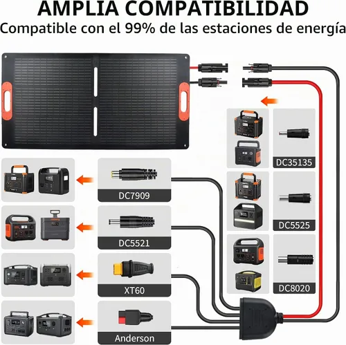 Vista 3 de Panel solar portátil de 100 W para generador de estación de energía, cargador de panel solar plegable de 100 vatios con salida MC4, conector de CC 3