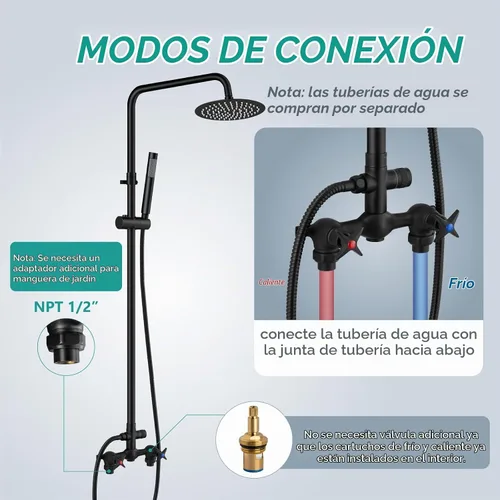 Vista 6 de Aolemi Kit de ducha al aire libre con cabezal de 8 pulgadas con mano, negro