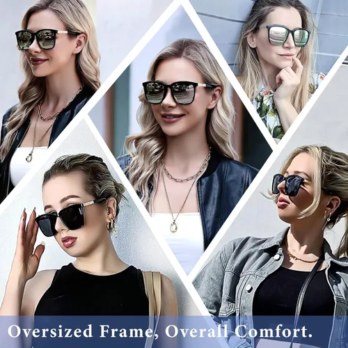 Vista 2 de SIPHEW Polarized Sunglasses for Women, Mirrored Sunglasses-Fashion Oversized Eyewear with UV400 Protection