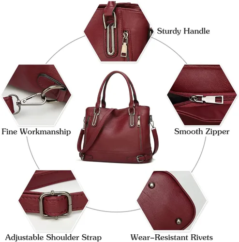 Vista 5 de FANDARE Bolso de mano vintage para mujer, bolso bandolera de piel sintética, impermeable