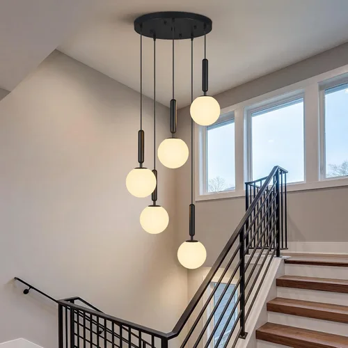 Vista 15 de Lámpara Colgante Negra Moderna Accesorio de Luz Colgante para Isla de Cocina de Mediados de Siglo con Lámpara Colgante de Globo Iluminación Colgante