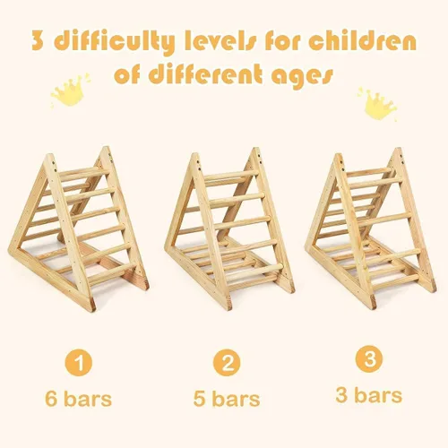 Vista 3 de GLACER Escalera triangular de madera para escalar, escalador triangular para niños pequeños con 3 escaleras de escalada diferentes para niños de 3