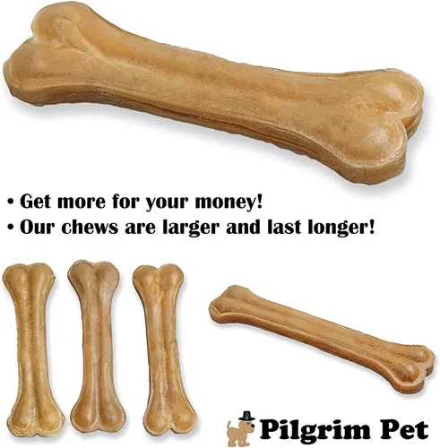 Vista 4 de Dog Bones - Paquete de 5 huesos de cuero crudo comprimido natural para masticadores agresivos, cero sabores, conservantes, golosinas seguras