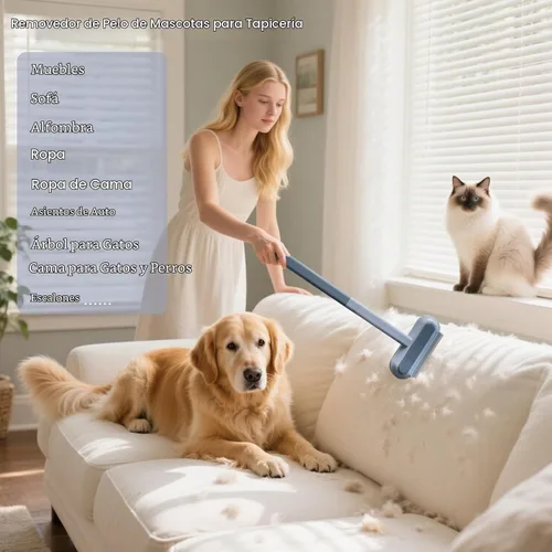 Vista 8 de Removedor de pelo de mascotas de mango largo de 14 pulgadas para muebles y sofá, herramienta limpiadora de piel de gato y perro reutilizable