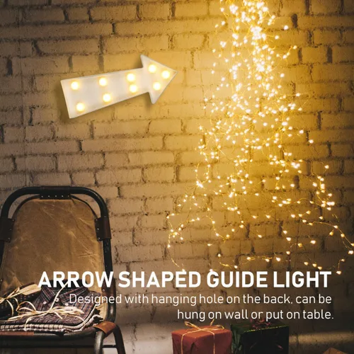 Vista 4 de Letrero de flecha 3D con luz LED de plástico en forma de flecha, letrero iluminado para decoración de pared para sala de cumpleaños, boda
