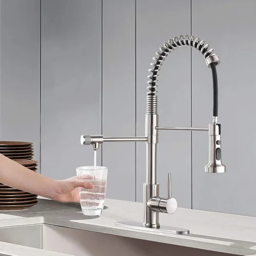 Vista 2 de Grifo de fregadero de cocina, grifo de filtración de agua abatible, filtro de barra, níquel cepillado, acero inoxidable, PB1017