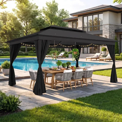Vista 19 de COBIZI 10x15 Outdoor Patio Gazebo with Privacy Curtains, Khaki Caqui