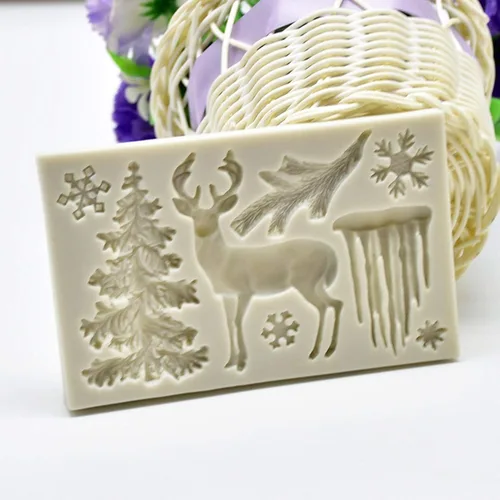 Vista 2 de Moldes de chocolate de Navidad, molde de silicona 3D, diseño de ciervos con temática de Navidad, molde de fondant, molde de copo de nieve para hacer
