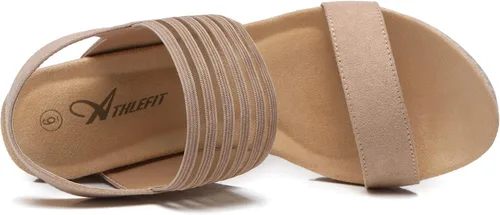 Vista 3 de Athlefit Sandalias de cuña para mujer con correa de tobillo y punta abierta, sandalias de plataforma