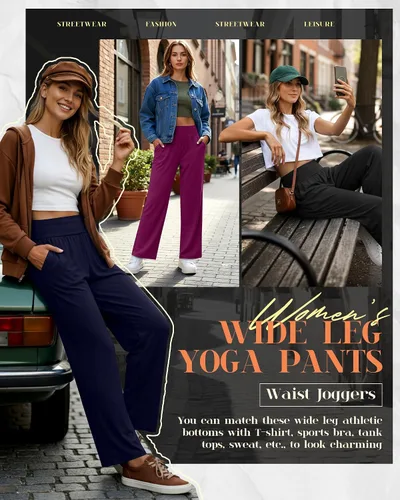 Vista 6 de Neer - Conjunto de 3 pantalones de yoga de pierna ancha para mujer - Pantalones deportivos cómodos, holgados, de cintura alta y casuales