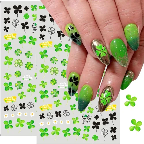 Vista 2 de 8 calcomanías de arte de uñas del día de San Patricio, trébol verde 3D, calcomanías autoadhesivas para uñas del día de San Patricio, suministros