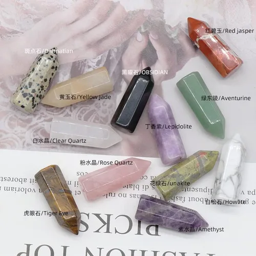 Vista 4 de LE SKY 8 piezas de piedras decorativas naturales hexagonales con forma de varita curativa ágata de cristal curativo piedras energéticas para joyería