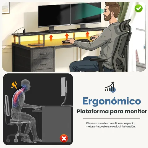 Vista 6 de DUMOS Escritorio para computadora de juegos de 40 pulgadas con cajones