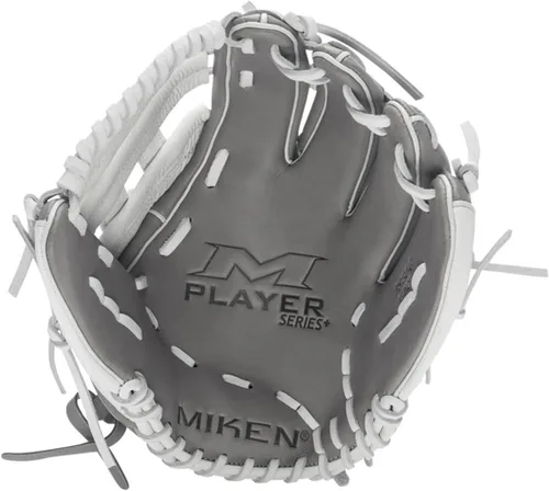 Vista 6 de Miken Player Series+ Infield Outfield Utility Slow Pitch Softball Glove 13” - 15” Size Grey White H-Web Right Hand Thrower Left Hand