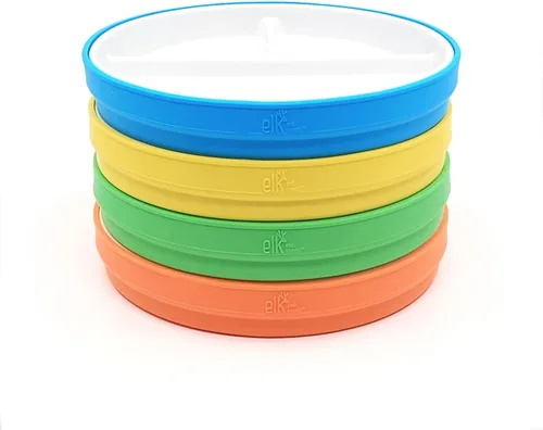 Vista 11 de Elk and Friends platos para niños de porcelana divididos de 6.7" con fundas de silicona Adecuados para bebés/niños/niños pequeños Apto