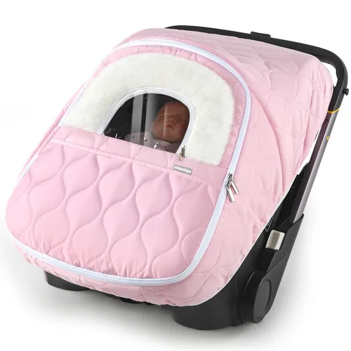 Vista 9 de Funda de asiento de automóvil para bebé, impermeable, resistente al viento, forro polar cálido transpirable con cremallera completa para asiento