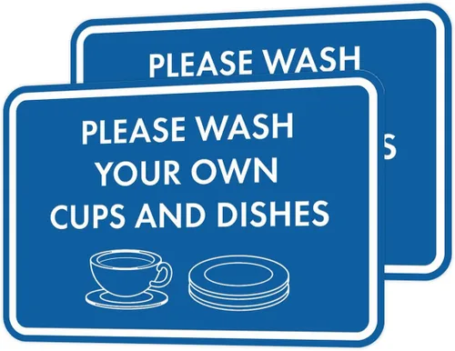 Vista 73 de Letrero clásico enmarcado con texto en inglés «Please Wash Your Own Cups and Dishes» (negro)